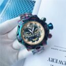 Fashion Invicta Joker Men Quartz Watch, Colorful Large Dial Calendar Waterproof Stainless Steel Band Wristwatch - Iridescent