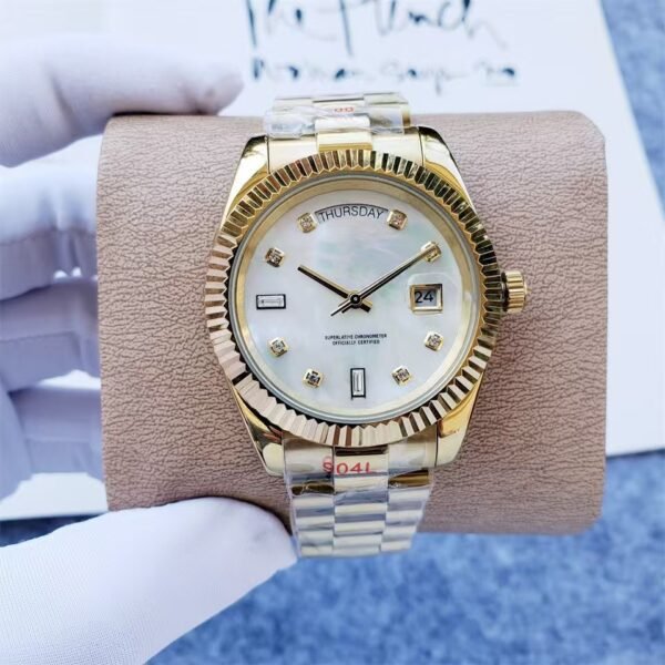 Diamond Dial Calendar Automatic Mechanical Couple Watches, Stainless Steel Men Women Wristwatch