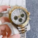 RL Style Daytona Men Automatic Mechanical Watch, 4130 Movement Panda & Green Gold Dial Chronograph Wristwatch - silver gold