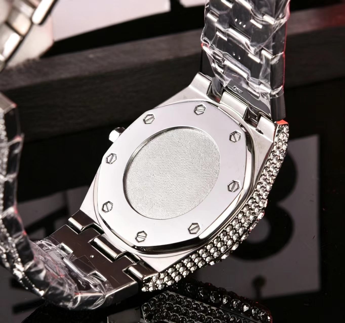 European American Trend Hip Hop Fully Diamond Watch, Arabic Numeral Skeleton Men's Quartz Wrist Watch - Image 3