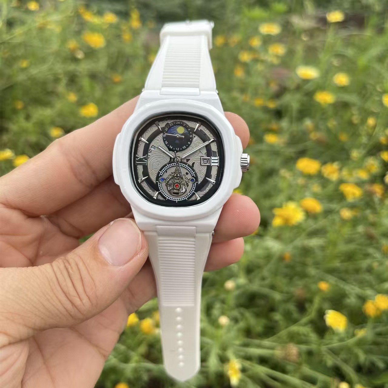 Business Men Stainless Steel Strap Quartz Watch, Multi-Function 5 Hands Moon Phase Calendar Watch - Image 3