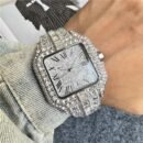 European American Trend Fully Iced Ladies Watch, 3 Hands Multi-Function Light Luxury Fashion Quartz Watch - Silver
