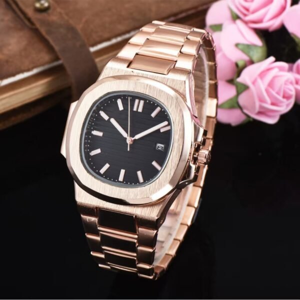 Light Luxury Business Men 3 Hands Quartz Watch, Patek Style Minimal Round Steel Band Fashion Wrist Watch