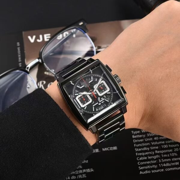 Fashion Men Square 6 Hands Full-Function Quartz Watch, Two-Tone Multifunctional Chronograph Wrist Watch for Men