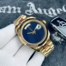 Oyster Style Men Automatic Mechanical Watch, Dual Calendar Business Luxury Waterproof Steel Band Wristwatch - Blue