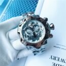 Fashion Invicta Joker Men Quartz Watch, Colorful Large Dial Calendar Waterproof Stainless Steel Band Wristwatch - Silver
