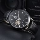 Mechanical Lion Men Mechanical Watch, Hollow Large Dial Steel Band Wristwatch, Wear-resistant Waterproof Watch for Business & Sports - Black
