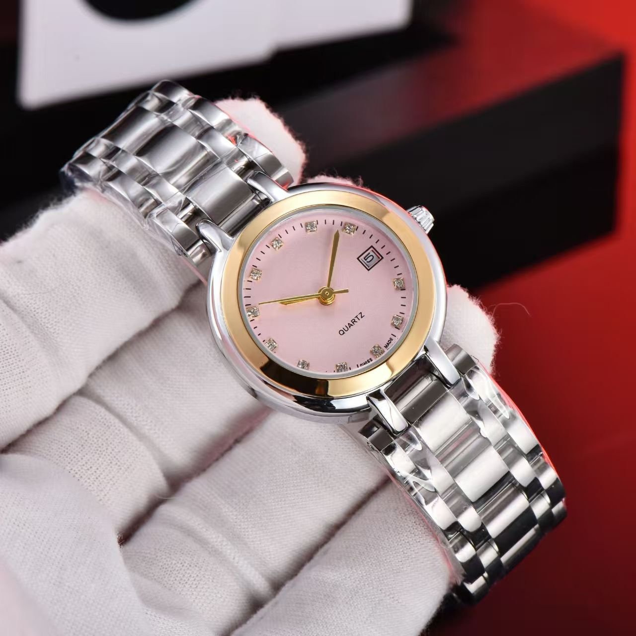 Women Fashion Quartz Wristwatch, Trendy Casual Diamond Decor, Mother-of-Pearl Dial Stainless Steel Strap Watch - Image 4