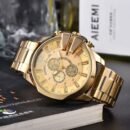Multifunctional Chronograph Men Quartz Watch, Business Style Large Dial Waterproof Steel Band Fashion Wristwatch - Gold