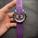 Fashion Casual Sports Men Chronograph Watch, Multi-Function 6-Hands Dial Stainless Steel Band Wrist Watch - Purple