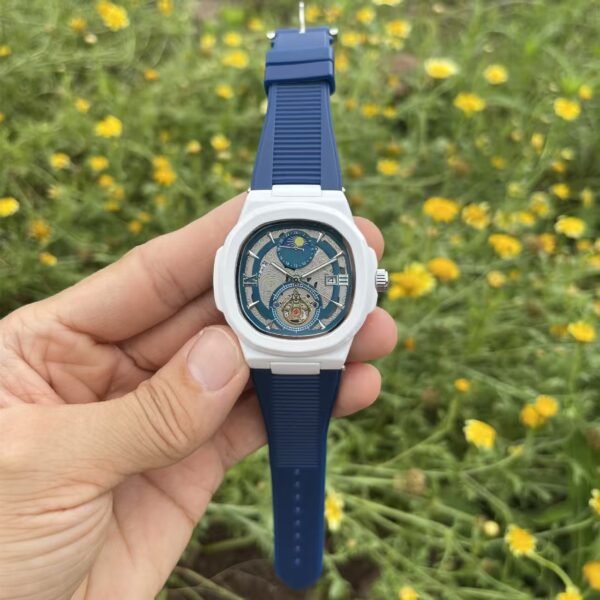 Business Men Stainless Steel Strap Quartz Watch, Multi-Function 5 Hands Moon Phase Calendar Watch