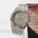 European American Light Luxury Men Fully Iced Watch, Luxury Style Trend Diamond-encrusted Business Quartz Wrist Watch - Silver