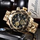 INVIC Men Watch Large Dial Stainless Steel Strap, Luxury Trendy Business Wristwatch, Waterproof Versatile Quartz Watch for Men - black gold