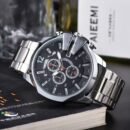 Multifunctional Chronograph Men Quartz Watch, Business Style Large Dial Waterproof Steel Band Fashion Wristwatch - Silver