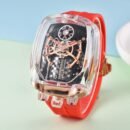 BG Style Men Automatic Mechanical Sport Watch, Racing Style Steel Band Chronograph Wristwatch - red