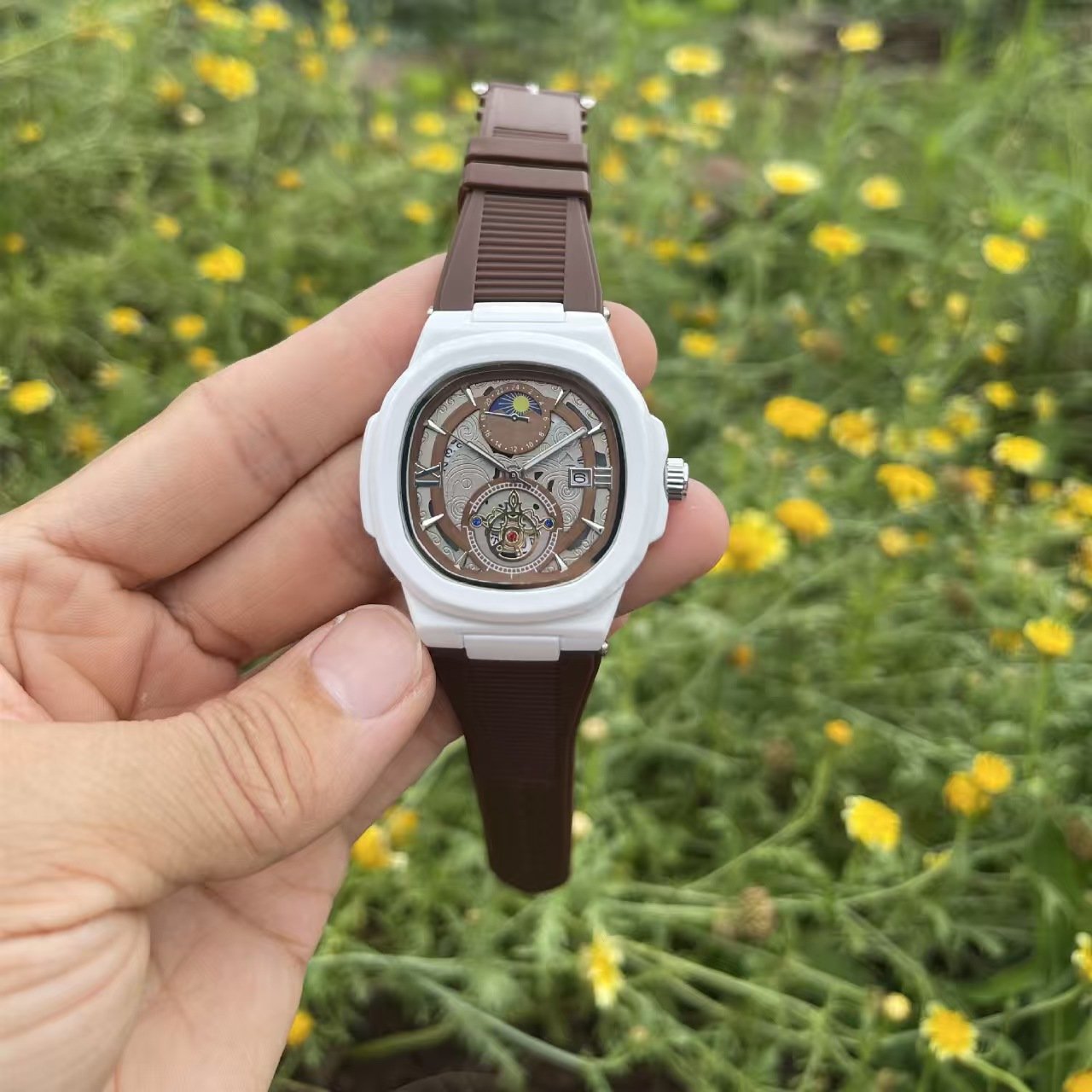 Business Men Stainless Steel Strap Quartz Watch, Multi-Function 5 Hands Moon Phase Calendar Watch - Image 5