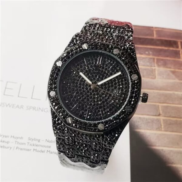 European American Light Luxury Men Fully Iced Watch, Luxury Style Trend Diamond-encrusted Business Quartz Wrist Watch