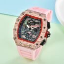 Barrel Shaped Fashion Watch for Men, Calendar Display Soft Silicone Strap Trendy Wristwatch - pink