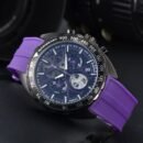 Sports Business Men Multifunctional Chronograph Watch, YP Style Waterproof Steel Band Wristwatch - Purple