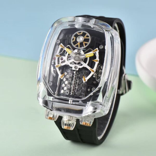 BG Style Men Automatic Mechanical Sport Watch, Racing Style Steel Band Chronograph Wristwatch