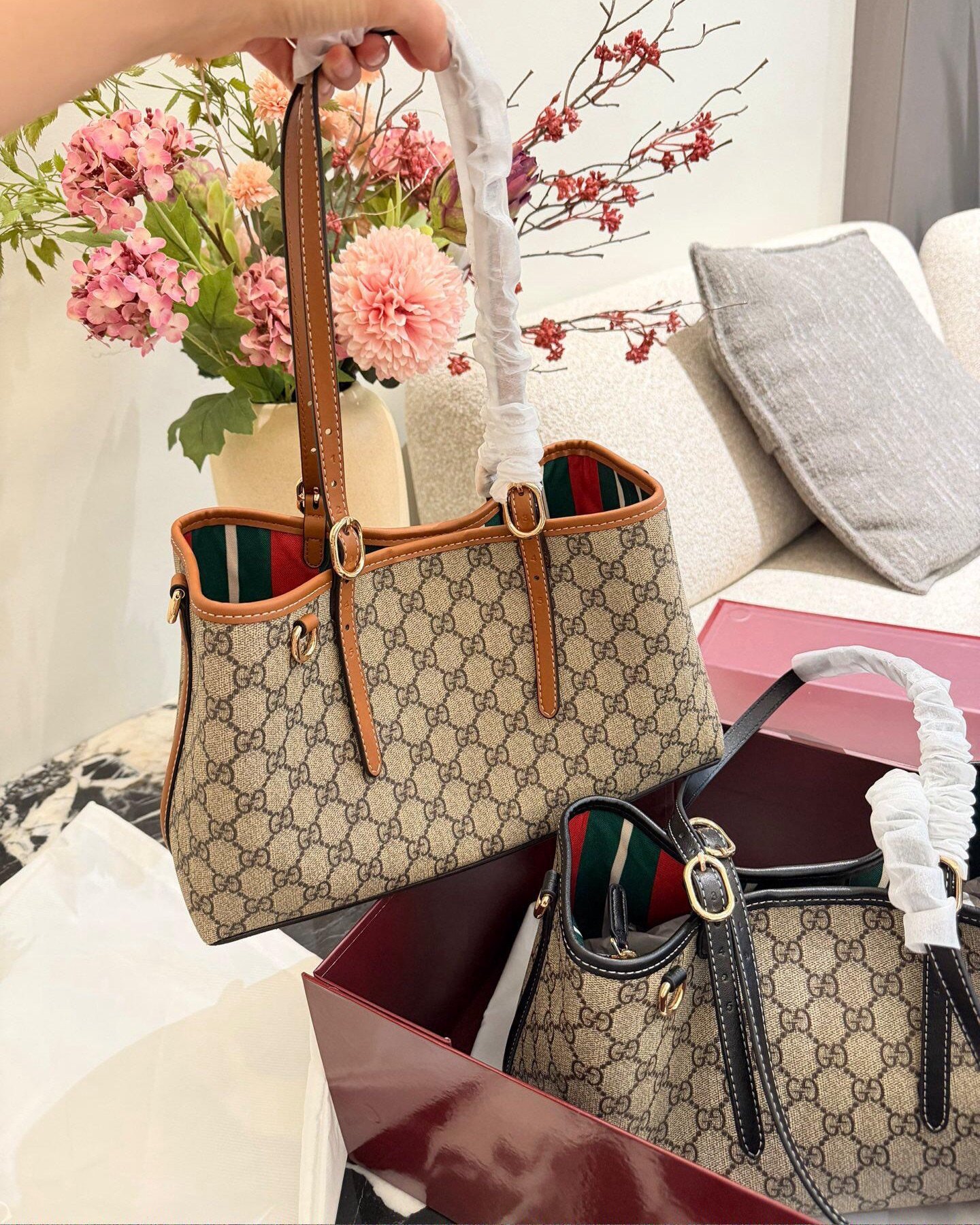 Women Large Retro Pattern Tote Purse, PU Leather Top Handle Handbag With Extra Crossbody Strap - Image 2