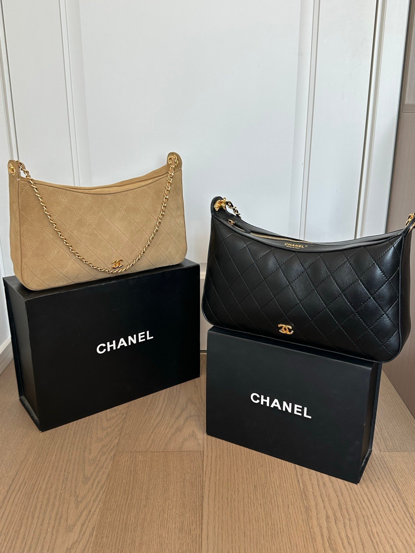 Diamond Quilted Hobo Shoulder Bag, Leather & Suede Chain Underarm Purse