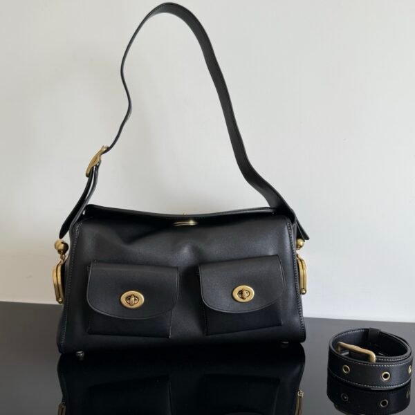 Large Capacity Vintage Flap Messenger Bag, Antique Gold Hardware Two Shoulder Straps Handbag