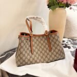 Women Large Retro Pattern Tote Purse, PU Leather Top Handle Handbag With Extra Crossbody Strap - Brown