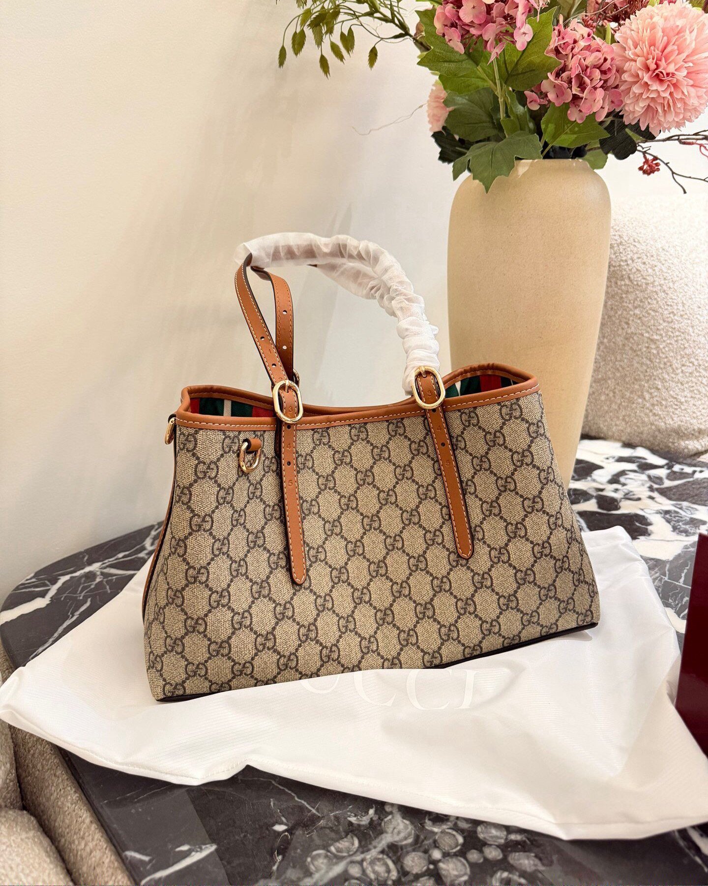 Women Large Retro Pattern Tote Purse, PU Leather Top Handle Handbag With Extra Crossbody Strap - Image 5
