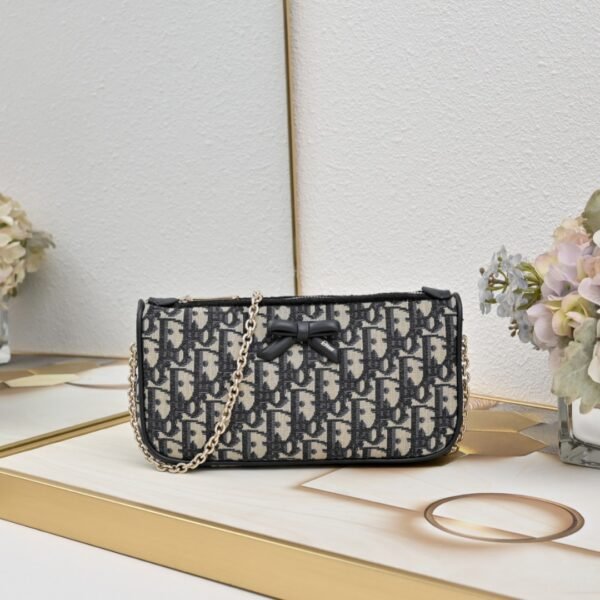 Classic Jacquard Print Slim Crossbody Purse, Bow Decoration Gold Chain Strap Handbag